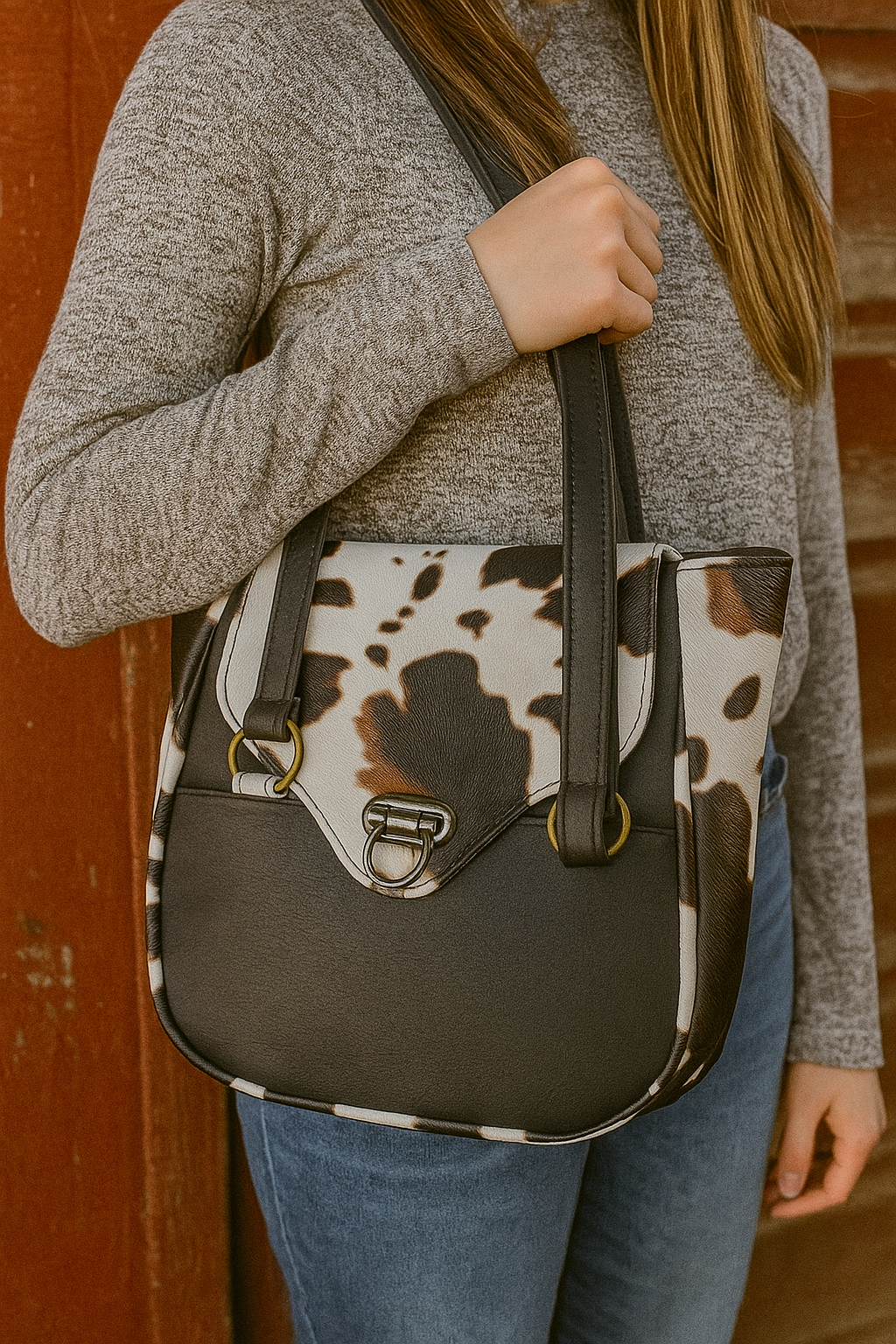 Cow hide shoulder bag